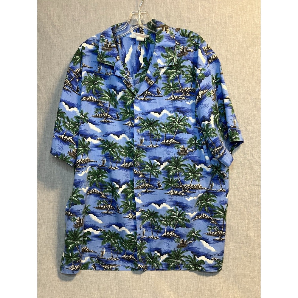 evergreen island hawaiian button up shirt Men's size XL Tropical Vacation Hawaii